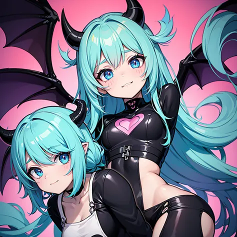 A cute demon girl in a modern contemporary art style, enjoying pop culture with her adorable demon companions. The scene is vibr...