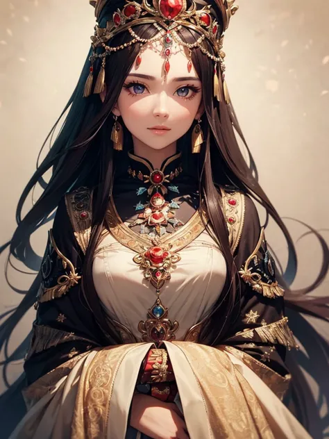 beautiful female emperor, clear skin, beautiful appearance, there is deep wisdom in her eyes, it&#39;s as if she sees through th...