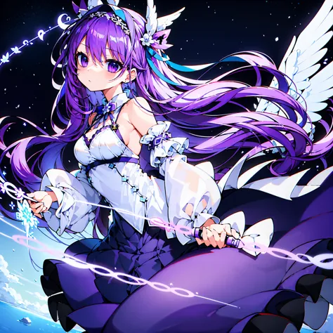 ((masterpiece, highest quality)),best aesthetics,one girl, alone, flower, ribbon, white rose, javelin (azur lane), purple hair, ...