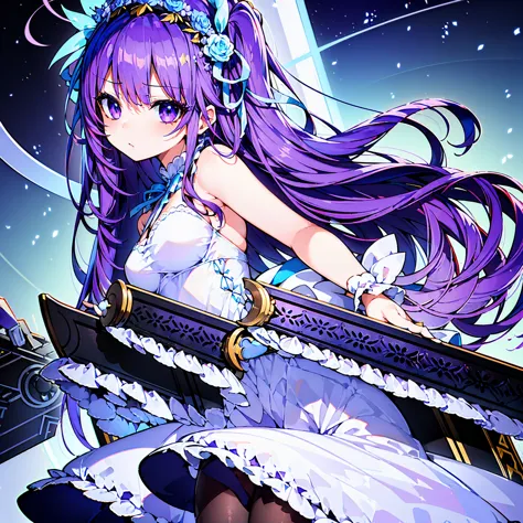 ((masterpiece, highest quality)),best aesthetics,one girl, alone, flower, ribbon, white rose, javelin (azur lane), purple hair, ...