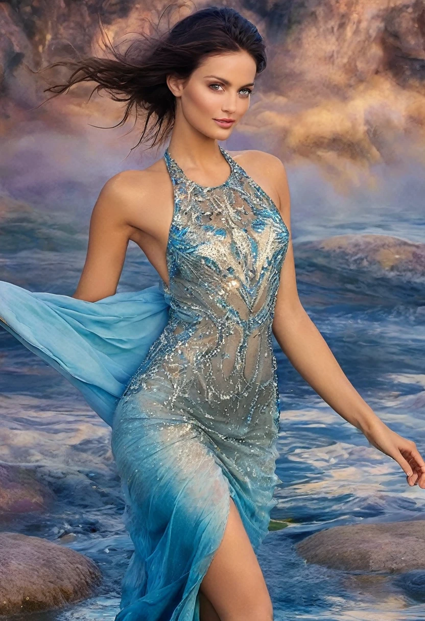 beautfull woman, dynamic pose, Smooth Movement, (water, nude, naked, showing pussy, showing , stream of water, controlling water:1.2), subtle smile, fully body, thin abs ,face ultra-detailed, detailedeyes, shining skin, Glossy Lips , brow, bushy eyebrows, detailed backgrounds, shades of blue, ethereal atmosphere, , (offcial art, Unity 8k papel de parede, ultra detaild, Beautiful and Aesthetic, master part ,best qualityer:1.3) 