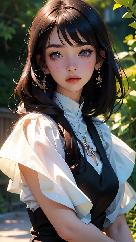 animemanga girl，Long black hair，whiteskirt, Delicate and beautiful eyes, guweiz, guweiz on pixiv artstation, detailed digital an...