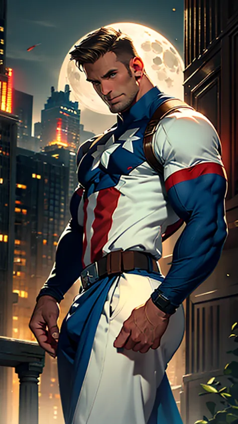 32k , 1 solo man , Captain America wearing his outfit, stands posing, detailed face,  detailed fingers,  detailed muscles,  deta...