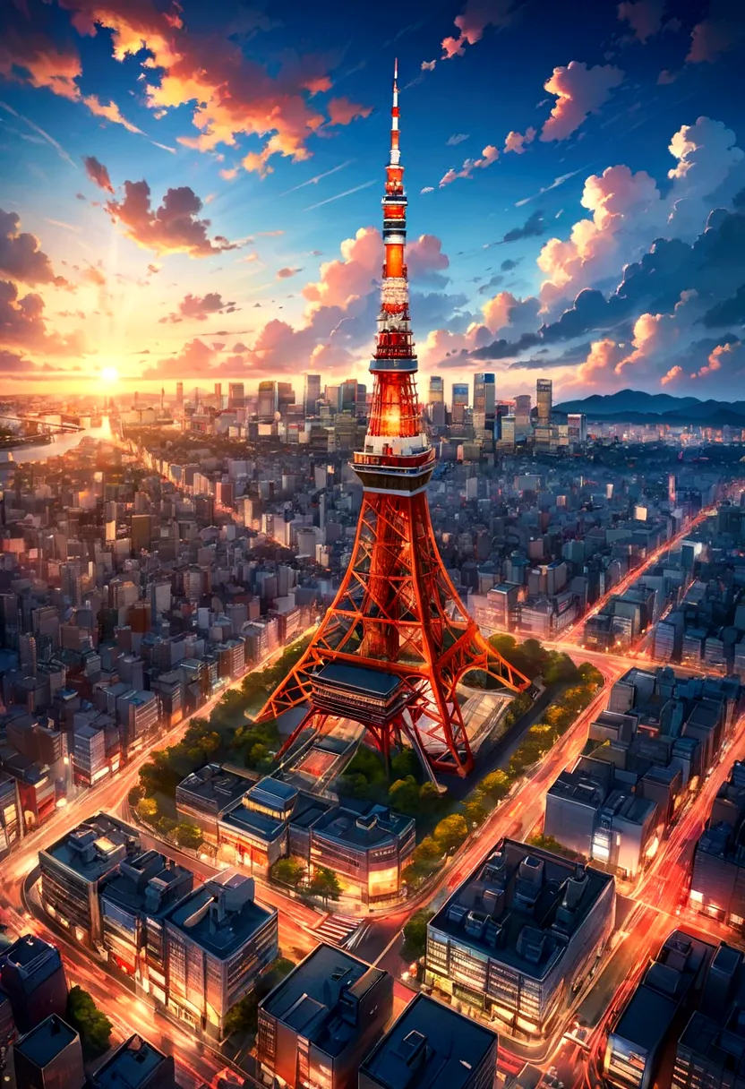 （Highest quality）（Masterpiece）Tokyo cityscape、Tokyo Tower、sunset