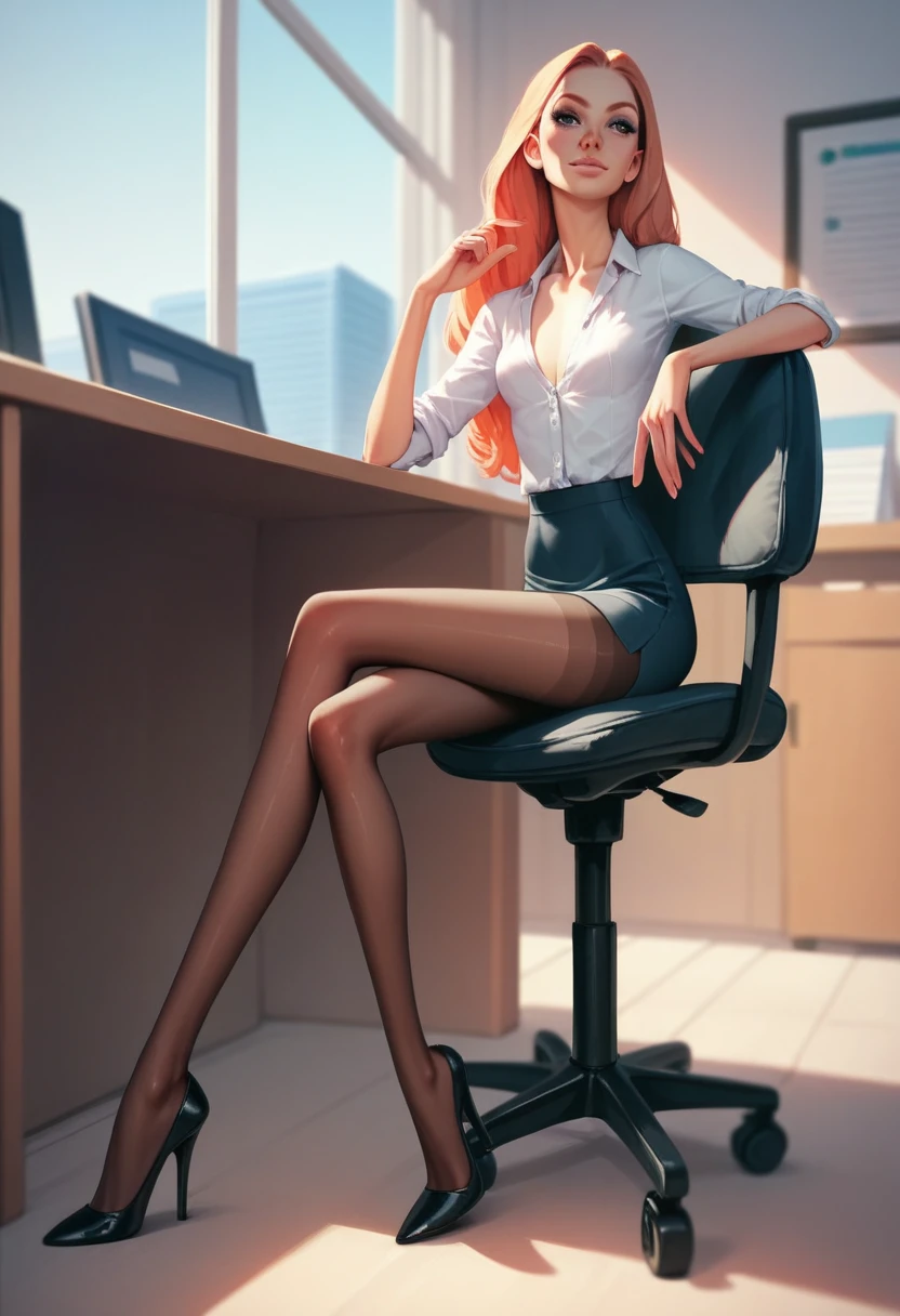 Skinny Skinny Goddess. anorexia. Thin very very thin bony legs, unrealistically long legs in tights with heels. sits in the office. Highest quality