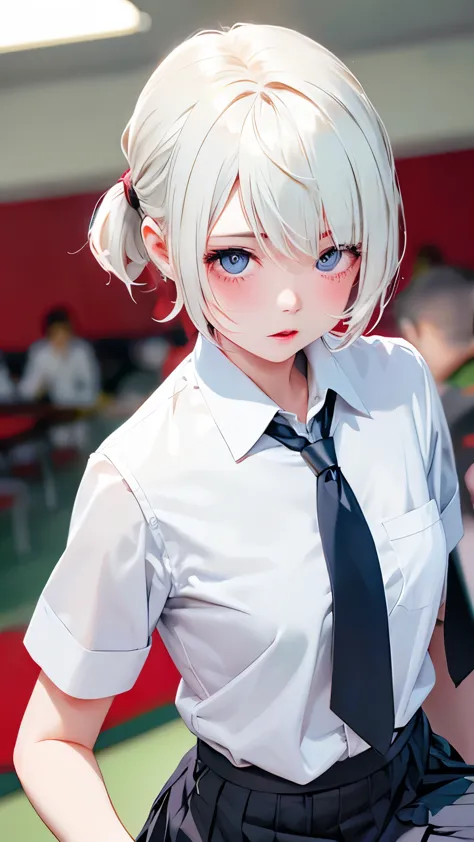 (Tabletop, Highest quality:1.2), 8K, 18-year-old, 85mm, Official Art, RAW Photos, Absurd, White dress shirt, Cute face, close, U...