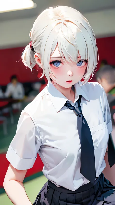 (tabletop, highest quality:1.2), 8k, 18-year-old, 85mm, official art, raw photos, absurd, white dress shirt, cute face, close, u...