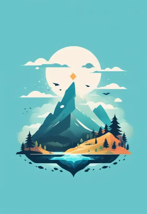 T-shirt design, Impressive mountain、Painting of trees and water, a meticulous by Petros Afshar, Shutterstock competition winner,...