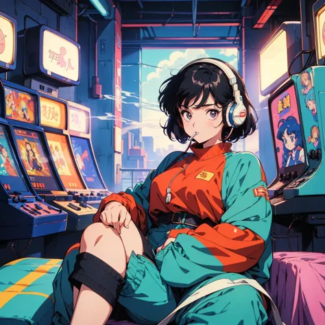 retro arcade anime girl, 80年代のanime atmosphere, 80s anime style, retro anime girls, 1980's anime style, retro anime images, anim...