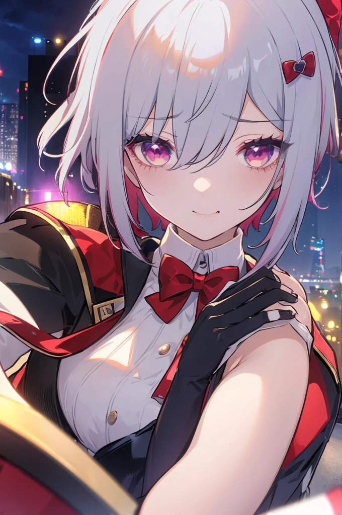 Anime Girls with white hair and red bow sitting on the ground, Sailor dress, Cute girl anime visuals, an Anime Girls, cute Anime Girls, , young Anime Girls, Anime Best Girl, (Anime Girls), pretty Anime Girls, White Hair Girl, beautiful Anime Girls, Anime Girls、White background、Full-body portrait、Brown boots、Red Eyes、Marine color dress、Knee-high socks