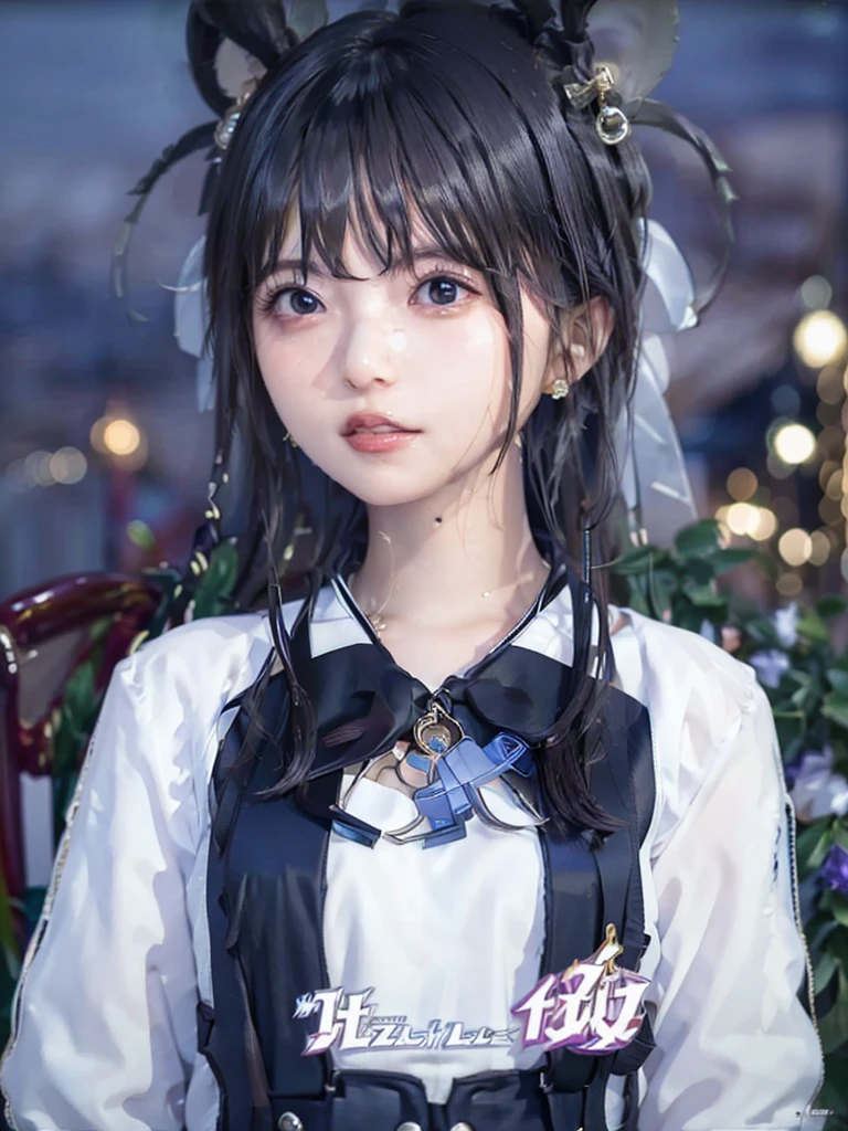 st. Louis (Luxury Wheels) (Azur Lane), hair ornaments, Portraiture, Silver Dress, Revealing clothing, necklace, Blue Claws, Cityscape, night, rain, Wet, (masterpiece:1.4),(Highest quality:1.4),Realistic,Fashionable Girl,compensate,Red lips,View your viewers, alone,Earrings,8K,Highest quality, masterpiece, Purple eyes,Beautiful light,The background is a supercar,