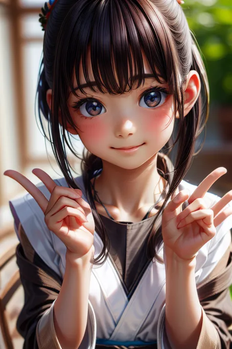 Detailed face, Cute face,Brown eyes, Great quality, masterpiece, High ResolutiOn top of that, One Girl, blush, (Captivating smil...