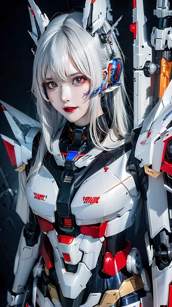 rough skin, Super detailed, advanced details, high quality, 最high quality, High resolution, 1080P, Hard disk, beautiful,(Gundam),Beautiful cyborg woman,Mecha Cyborg Girl,battle mode,Mecha body girl,She wears a futuristic Gundam mecha,full body shot