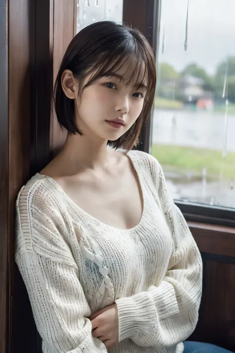 1 Girl, (Wearing a white summer sweater:1.2), Very beautiful Japanese idol portraits, 
(RAW Photos, Highest quality), (Realistic...