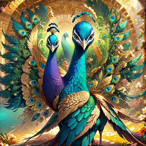 complete peacock，complex，gorgeous, color theme, (best quality, masterpiece, representative work, official art, professional, 8k)