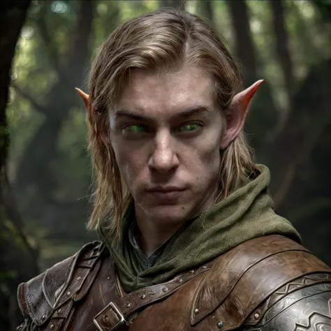 (masterpiece)+, (extremely (realistic)+,a portrait of an extremely ugly young male elf ranger, Wearing leather armor, extremely ...
