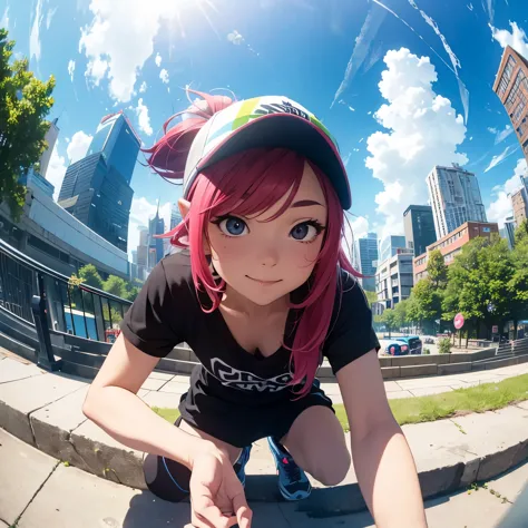Parkour, Free running, Exhibitionism, One Splatoon girl, Selfie, Fisheye Lens, Look down, on top of the world&#39;s tallest buil...