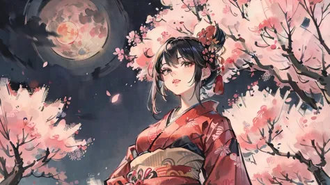 (((Oiran))),(((Prostitute))), Flashy kimono,hair ornaments, Scenery of kyoto,(((night))),(((night))),(((night))),(((night))),(((...