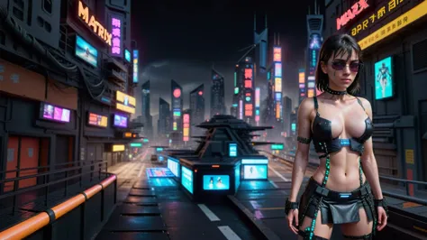 (((aerial view))) of a sprawling Cyberpunk cityscape, (((all-glass))) towering skyscrapers, a lot of neon lights and holographic...