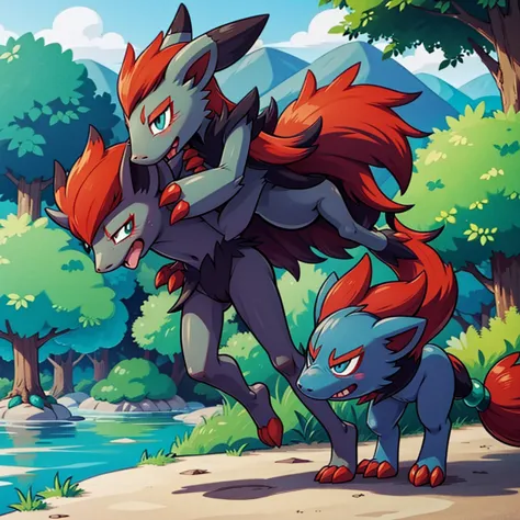 zoroark, pokemon (creature),forest, lake,