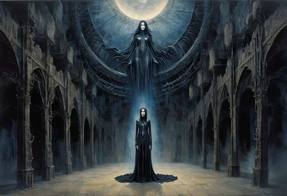 (master part, best quality), 1senhora, standing alone, (lo gothic), dreamcatcher, vampyre, short black hair, loose waves, blue colored eyes, ,fluffly, (HG giger, art by hermann nitsch, Beksinski, Dariusz Zawadzki, giger, zdzislaw beksinski), bed-in, candles, traverser, body skinny, moon light, black jersey, natta, smoke billowing
