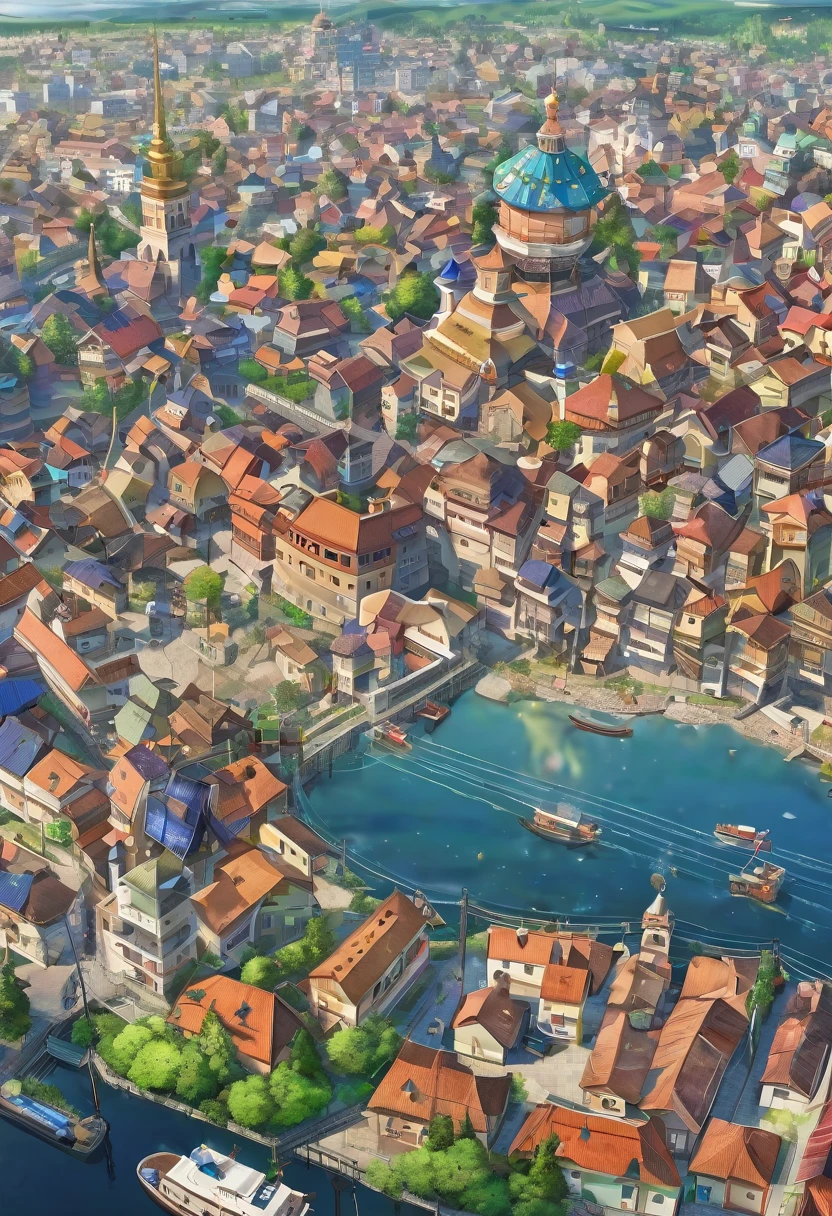 карта стредневекового фентезийного городка, anime, from above, panorama, super detail, high quality, high details, award winning, best quality, highres, 8k