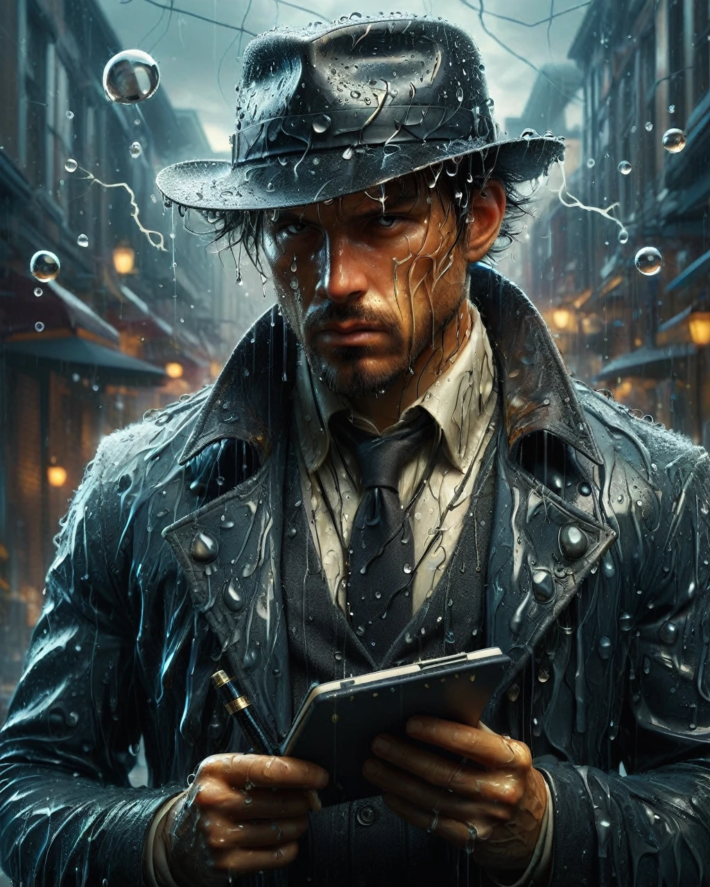 conceptual artwork, Great Evocative "Corrective Chaos Theory", details Intricate, trends on artstation, thunderstorm, designed by Artgerm and Rubens, ultra HD, depressing, sidelight, f/1.8, dslr, high qualiy, ais-waterdrops. visual: visual: A character with the appearance of a detective, with a magnifying glass and a detective hat.
Accessories: A calculator, a pen and notepads. May have a concentrated and sagacious expression.
Personalidade: meticulous, intelligent and resolute. It should convey the idea that no detail escapes your analytical gaze.