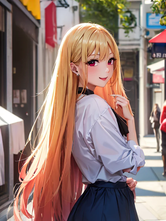 best quality, (masterpiece:1.2), detailed,
Beichuan Marine SB,
1 girl, alone, teeth, bright smile, earrings,
long hair, blonde hair, red eyes, colorful hair, black ribbon, black collar,
(((比基尼))), (((白色比基尼))),
Permanently installed, looking at the audience,
Outdoor activities, Shopping