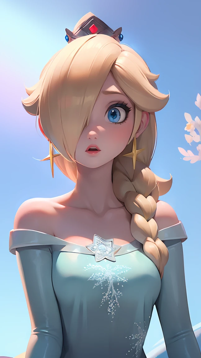 (best quality). (ultra detaild). (1girl), Looking at Viewer. (detailed backgrounds). beautiful detailed eyes. delicate beautiful face. (high saturation), breasts big, droopy breasts, (((sexy Elsa outfit))),