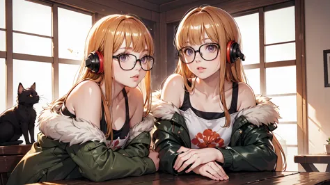 masutepiece, Best Quality, hight resolution, 1girl in, futaba sakura, Blunt bangs, eye glassesの, Burakku Frame Eyewear, Ahoge,or...