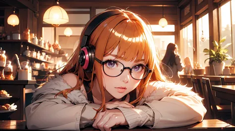 masutepiece, Best Quality, hight resolution, 1girl in, futaba sakura, Blunt bangs, eye glassesの, Burakku Frame Eyewear, Ahoge,or...