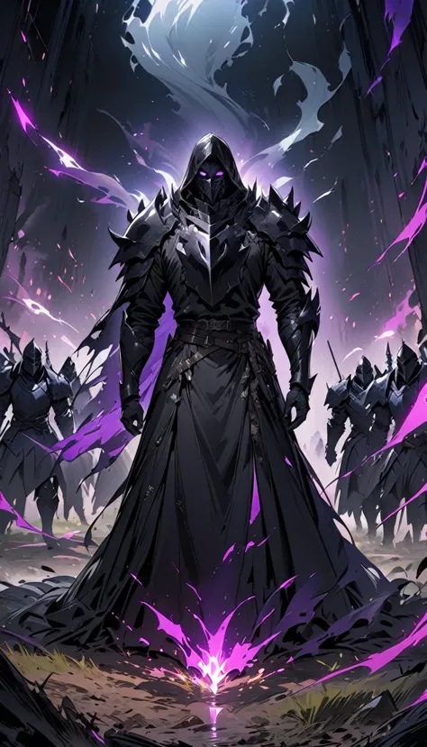 male black shadow ghost knight in a battlefield, shadow, black, knight, ghost knight, full body view, facing front, shadow knigh...