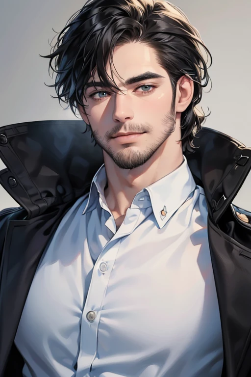 (best quality,4k,8k,highres,masterpiece:1.2),ultra-detailed,(realistic,photorealistic,photo-realistic:1.37),30 year old man,3 day beard,handsome anime,portraits,strong,masculine,dark hair,sharp jawline,mesmerizing eyes,perfectly styled hair,cool anime outfit,confident expression,vibrant colors,dynamic lighting, CEO and expression smile in love.
