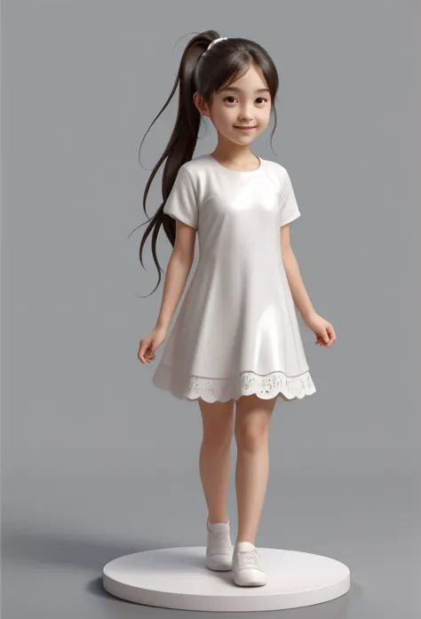 Drawing of a girl with ponytail and a wet white dress, cute 3d rendering, cute detailed digital art, mini cute girl, cute digita...