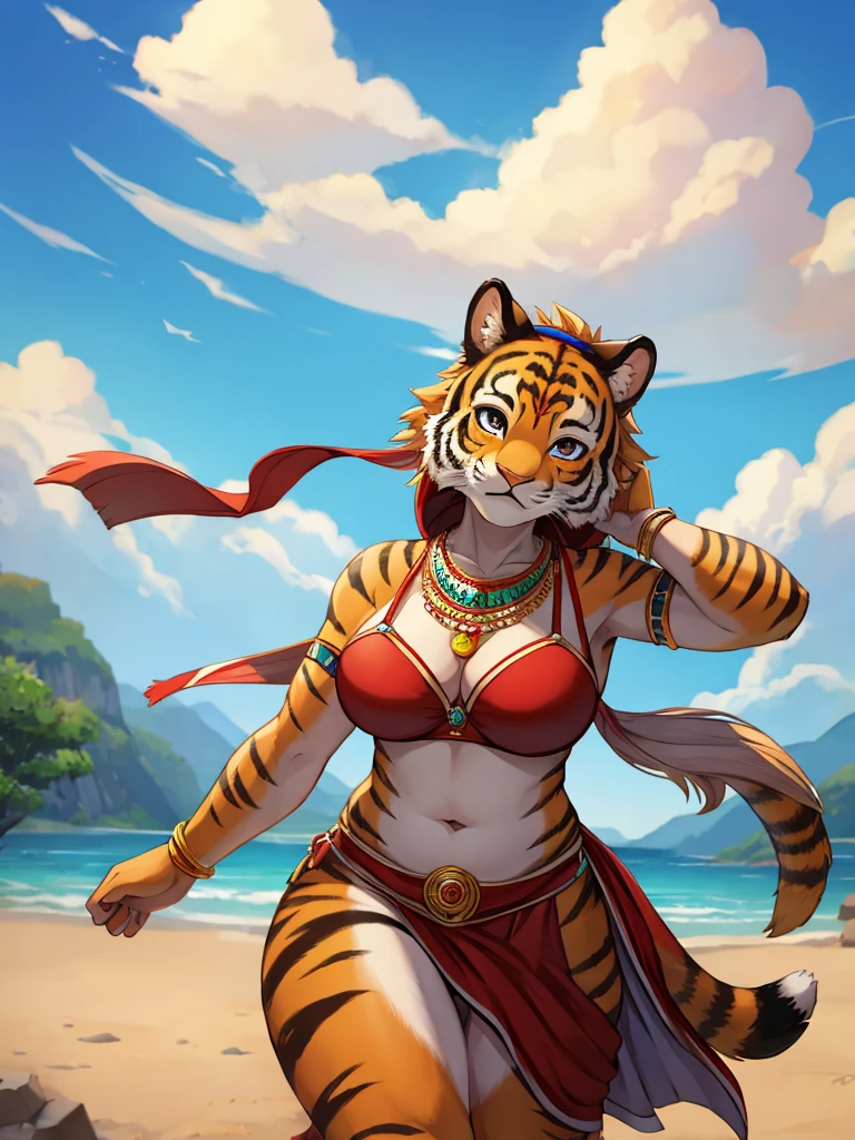 loincloth , Indian Style bra , Ancient India , A strong wind is blowing , Kathakali , motion blur , Brown Skin , plump , Bengal Tiger