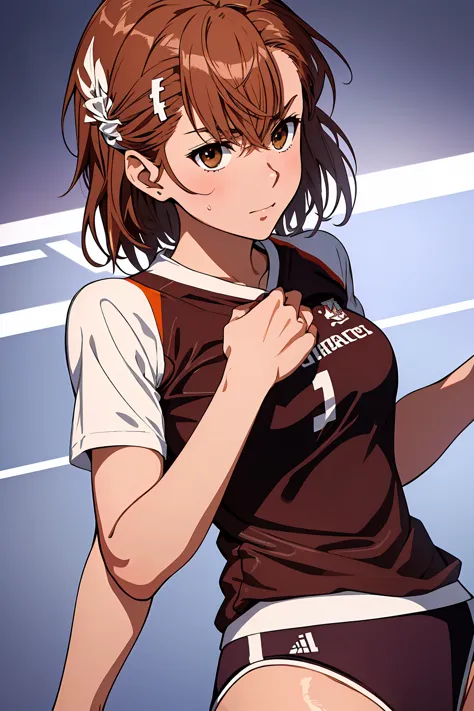 (highest quality:1.5, high resolution, uhd, 4k, detailed lighting, shaders), ((misaka mikoto)) ,solo short hair　brown hair　brown...