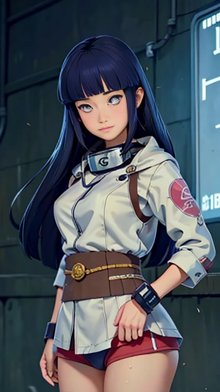 (8k),(masterpiece),(Japanese),(8-year-old girl),((innocent look)),((Beautiful)),From the front and above,smile,cute,Innocent,Kind eyes,flat chest, Slender,Hairless vagina,red cape, Hinata Hyuga costume, semi-lomg,Hair blowing in the wind,dark blue Hair,strong wind,night, Cyberpunk Konoha village