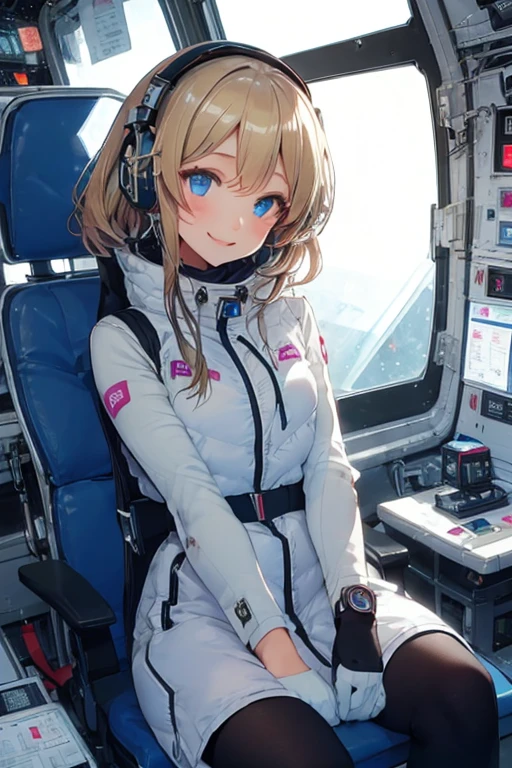 masterpiece, highest quality, high resolution, breasts, 20yo,1 girl,(solo):2,,blonde hair,(inside space station):2,flying:2,floatong:2,zero gravity,wind:1.5,anime lovelive style,

BREAK
headphone,(futurstic tight-fit bodysuit):2,(shiny silver long downvest):100,(northface silver metallic puffy downvest):2,(puffy):2,(black sleeves):5,(black tights):2,(black belt),futuristic boots and gloves,(smartwatch):100,astrovest
BREAK
1 girls, sitting in spacecraft cabin with 4-point seat belt, securely fastened, space station interior, looking out of large windows at Earth below, beautiful eyes, she have aluminum foil pouch,(aluminum foil pouch with plastic viewing window):2, contains nutritious liquid or puree together, smiling and chatting, bright and cheerful expressions, high quality cinematic lighting, detailed textures, sharp focus,blue hair,blue eyes,
