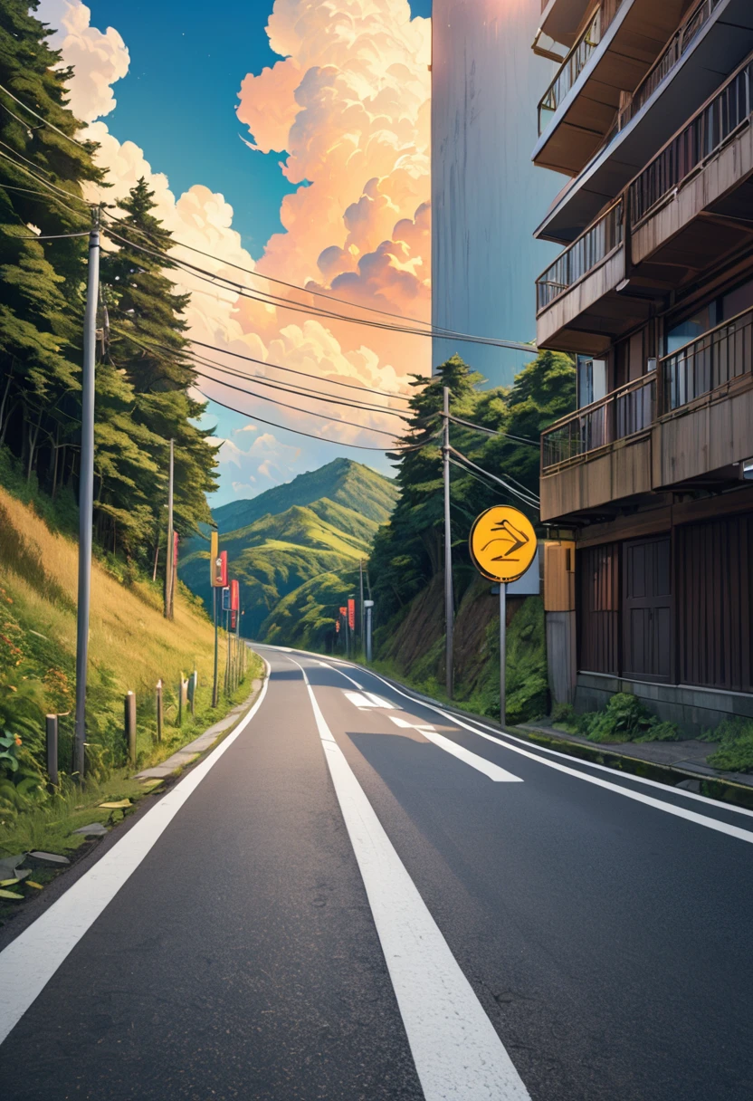 The Road to Heaven、A straight road that goes up and down again and again into the sky、can&#39;I don&#39;t know where the earth and sky are、Hilly Meadows、(((Realistic Landscape Painting)))、{{masterpiece、Highest quality、(((Realistic、Realistic:1.37)))、8K quality}}、wide々and a sight、refresh、Windblown grassland、A small figure of a woman gazing into the distance