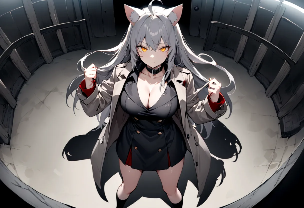 pitch-dark room、dark room、conference room、(masterpiece, best quality:1.2), 1girl, 独奏,black military uniform、gray cat ears、point ...