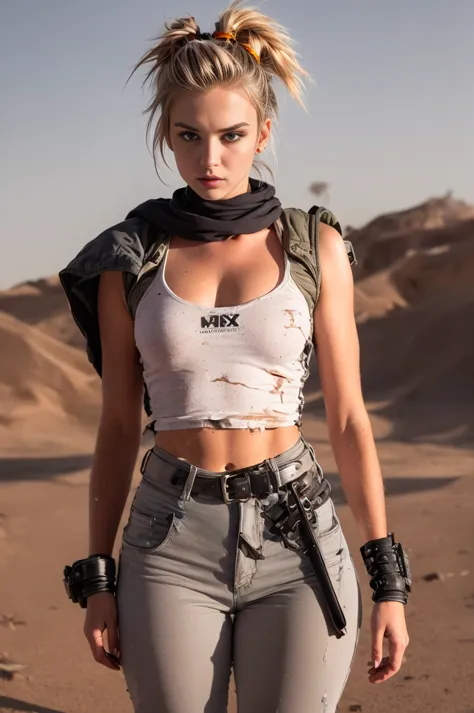 masterpiece, portrait of a beautiful 17 year old russian  .(teen) girls in a post-apocalyptic desert, punk blonde with short hai...