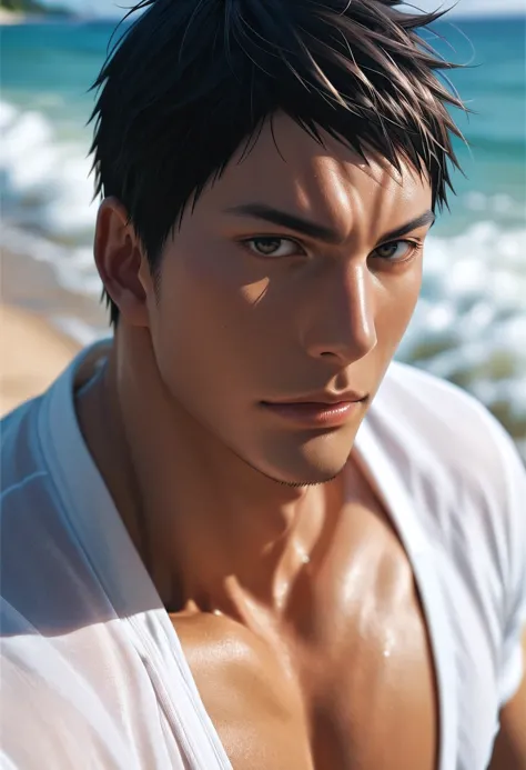 score_9, score_8_up, score_7_up, a highly detailed , handsome aomine daiki ,beach