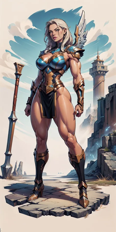 full body standing symmetrical beautiful woman, hyper realistic, 1girl, Asgard, Valkyrie, Lady Knight, correct anatomy, epic fan...