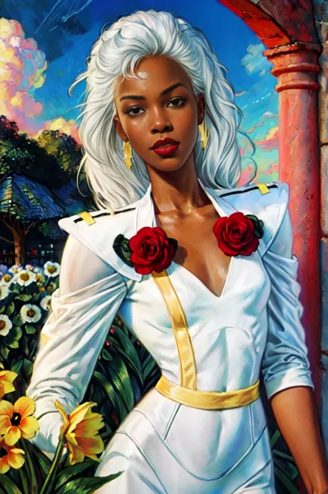 sexy, erotic, mischievous smile, storm from the x-men, storm, white hair, white costume, storm costume, skintight outfit, erotic...