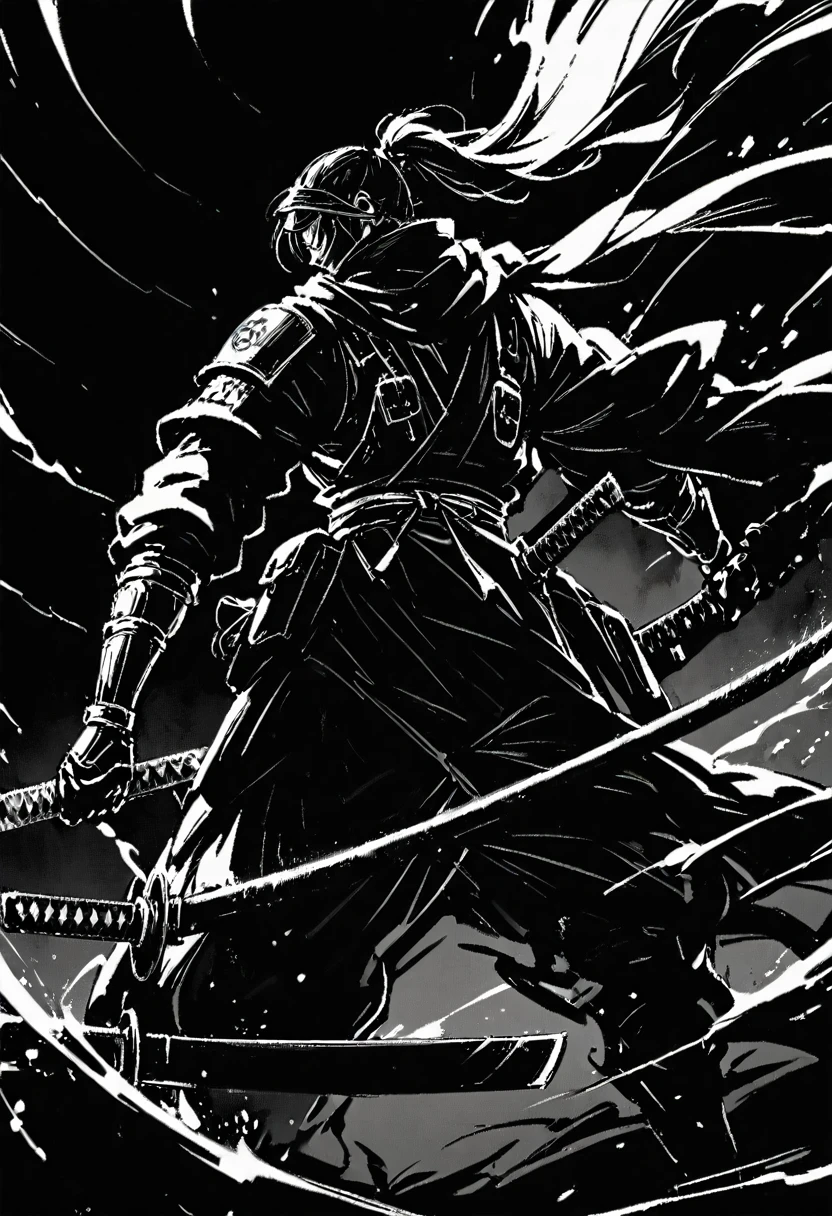 武器, 1个男孩, 剑, 孤, Samurai 剑, 围巾, 保持, 忍者, 保持 武器, 马尾辫, 假肢, 保持 剑, 小袋, 日本衣服, 盔甲