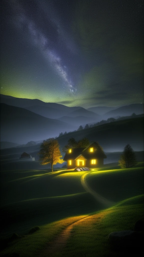 Night view of a small house in the field, wood and, night village backgrounds, Magical atmosphere in the moonlight at night, Night view, Natural scenery at night, Awesome Wallpapers, quiet night, credibility, Realism, Movie Effects, Digital Illustration, On a moonlit night, Great night, beautiful moonlight night, Landscape Wallpaper, High-resolution wallpapers, Anime countryside landscape, A soothing and comfortable landscape, Beautiful Wallpapers, mobile wallpaper