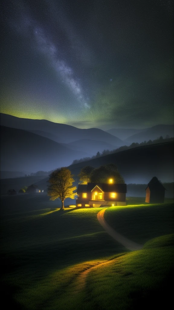 Night view of a small house in the field, wood and, night village backgrounds, Magical atmosphere in the moonlight at night, Night view, Natural scenery at night, Awesome Wallpapers, quiet night, credibility, Realism, Movie Effects, Digital Illustration, On a moonlit night, Great night, beautiful moonlight night, Landscape Wallpaper, High-resolution wallpapers, Anime countryside landscape, A soothing and comfortable landscape, Beautiful Wallpapers, mobile wallpaper