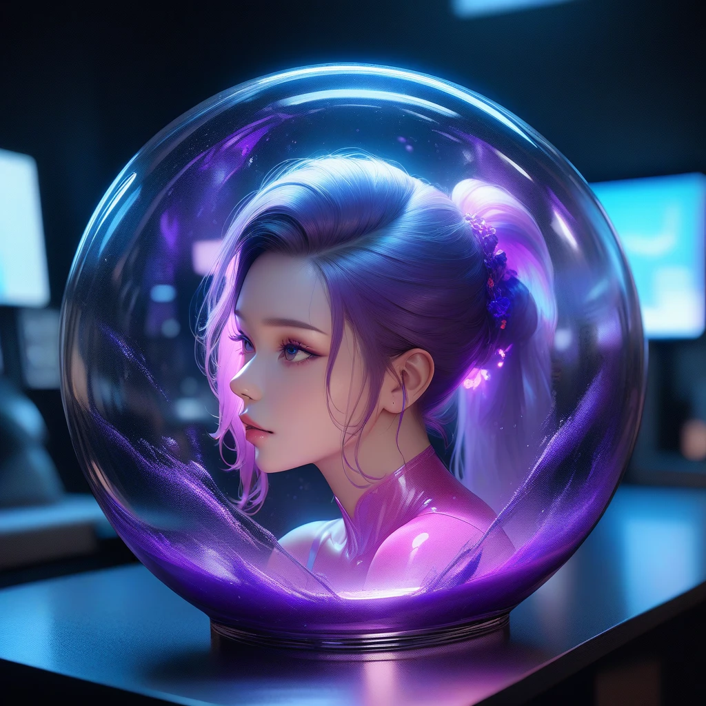 In a laboratory, neon colors are transferred to Ape in a glass capsule and colored smoke comes out of the capsule. there are splashes of neon color around and some broken wires transferring color in places, translucent neon body color (purple, blue, green), perfect composition, hyperrealistic, super detailed, 8k, high quality, trending art, trending on artstation, sharp focus, studio photo, intricate details, highly detailed,