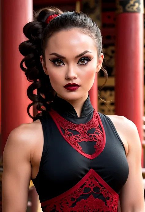 Tori Black asian ninja warrior, ringlets wavy five feet long black hair -  SeaArt AI