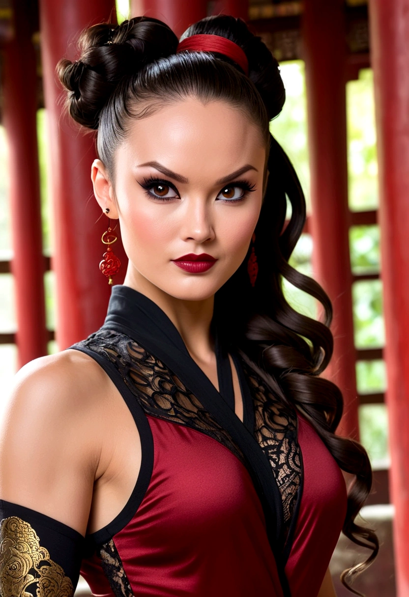 Tori Black asian ninja warrior, ringlets wavy five feet long black hair -  SeaArt AI